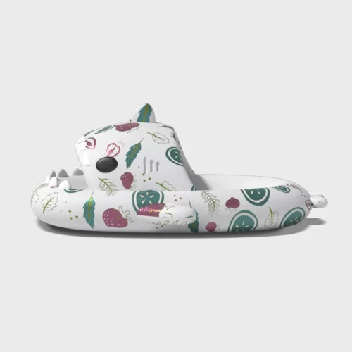 Fruit Print White Shark Slides
