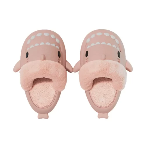 Pink Adult Fluffy Shark Slides