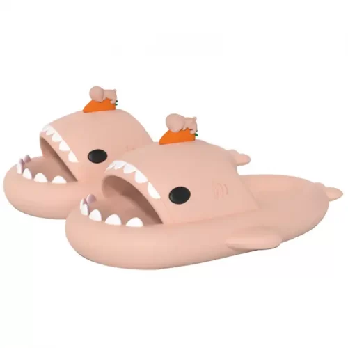 Crouching Bunny Shark Slides for Adults - Pink
